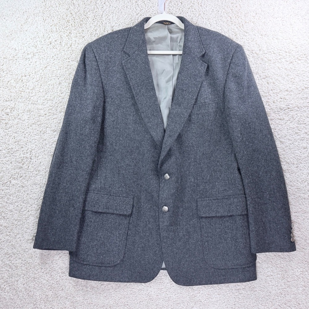 Oakton Ltd Suit Coat Mens 46L Gray Good Wool Two Button Crest Blazer Long